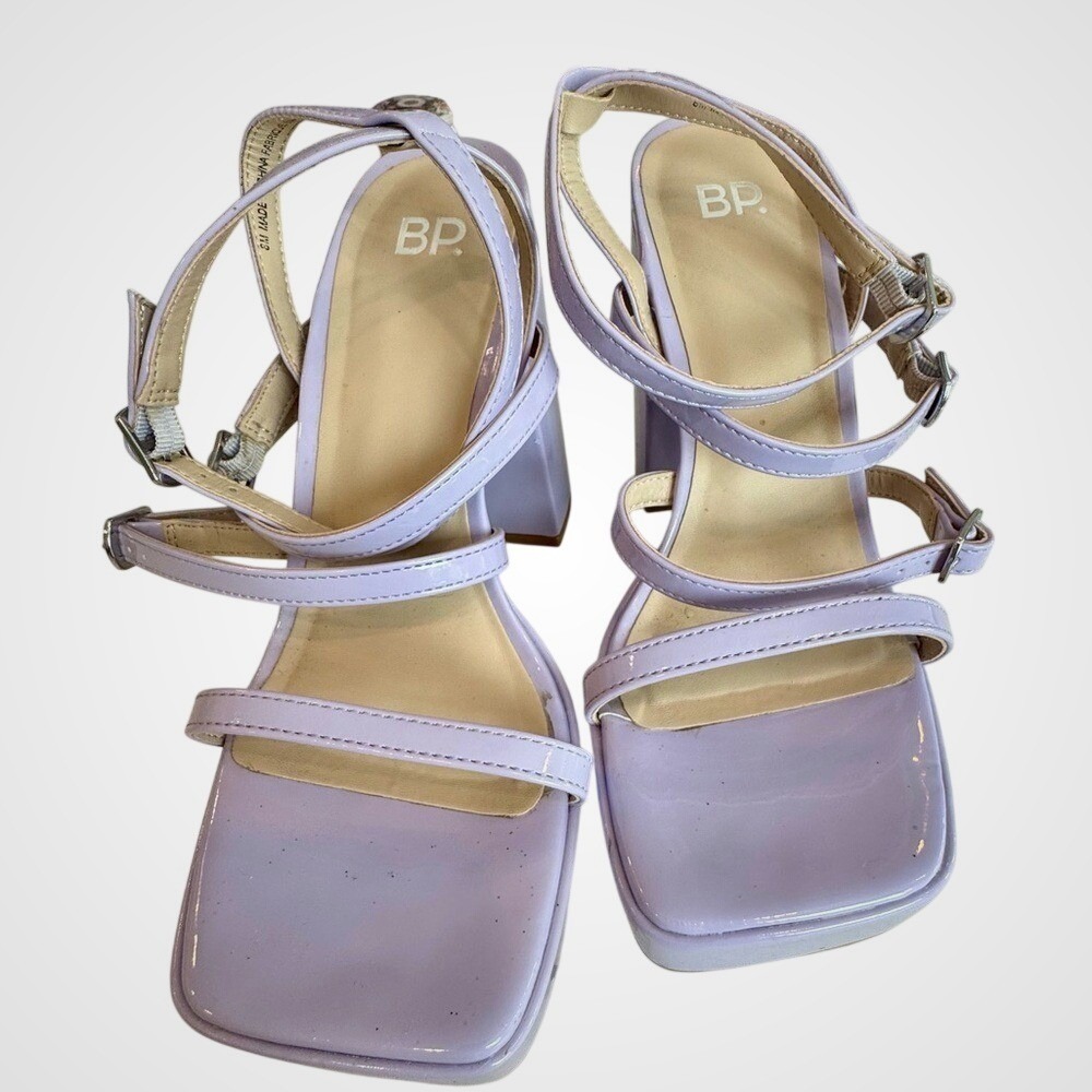 BP Nathen Lavender Patent Platform Block Heel Strappy Sandals Square‎ Toe 8M